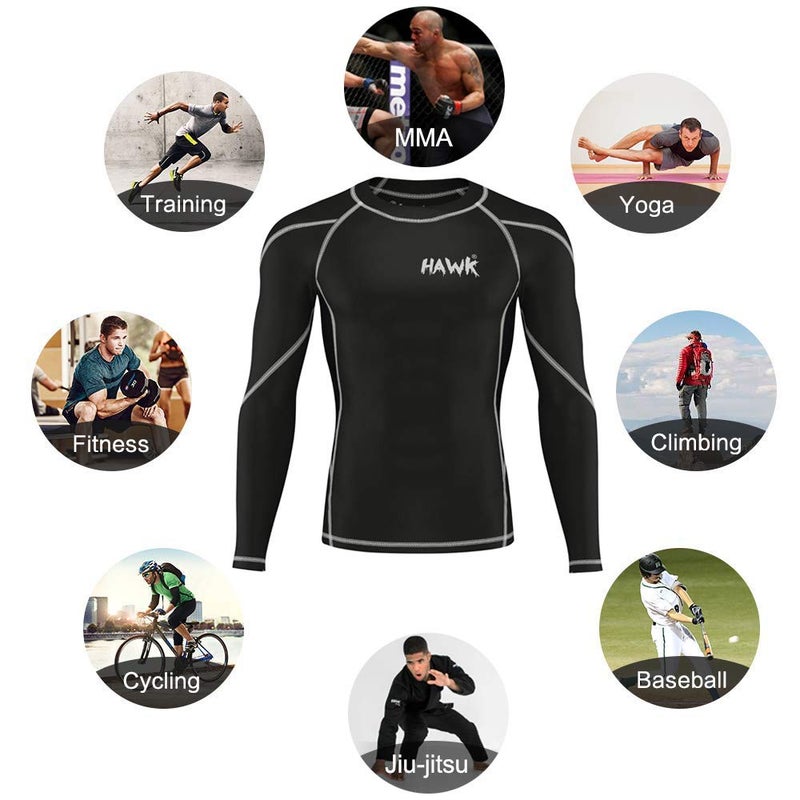 Hawk Sports Mens Compression Shirts Base Layer Athletic Gym MMA BJJ Rash Guard for Men - No Gi Full Long Sleeve Shirt for Men (Black, Medium) - MMA Rash Guard - Image 4